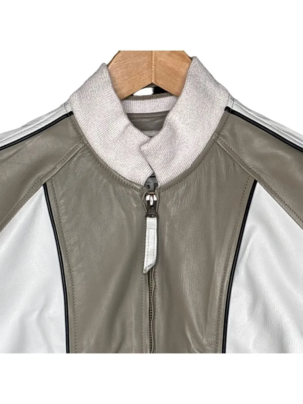 Jakett NYC Two-Tone Kali Track Leather Bomber Jacket Small - Picture 3 of 9